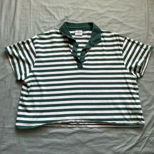 empyre wilanne green and white stripe crop polo shirt